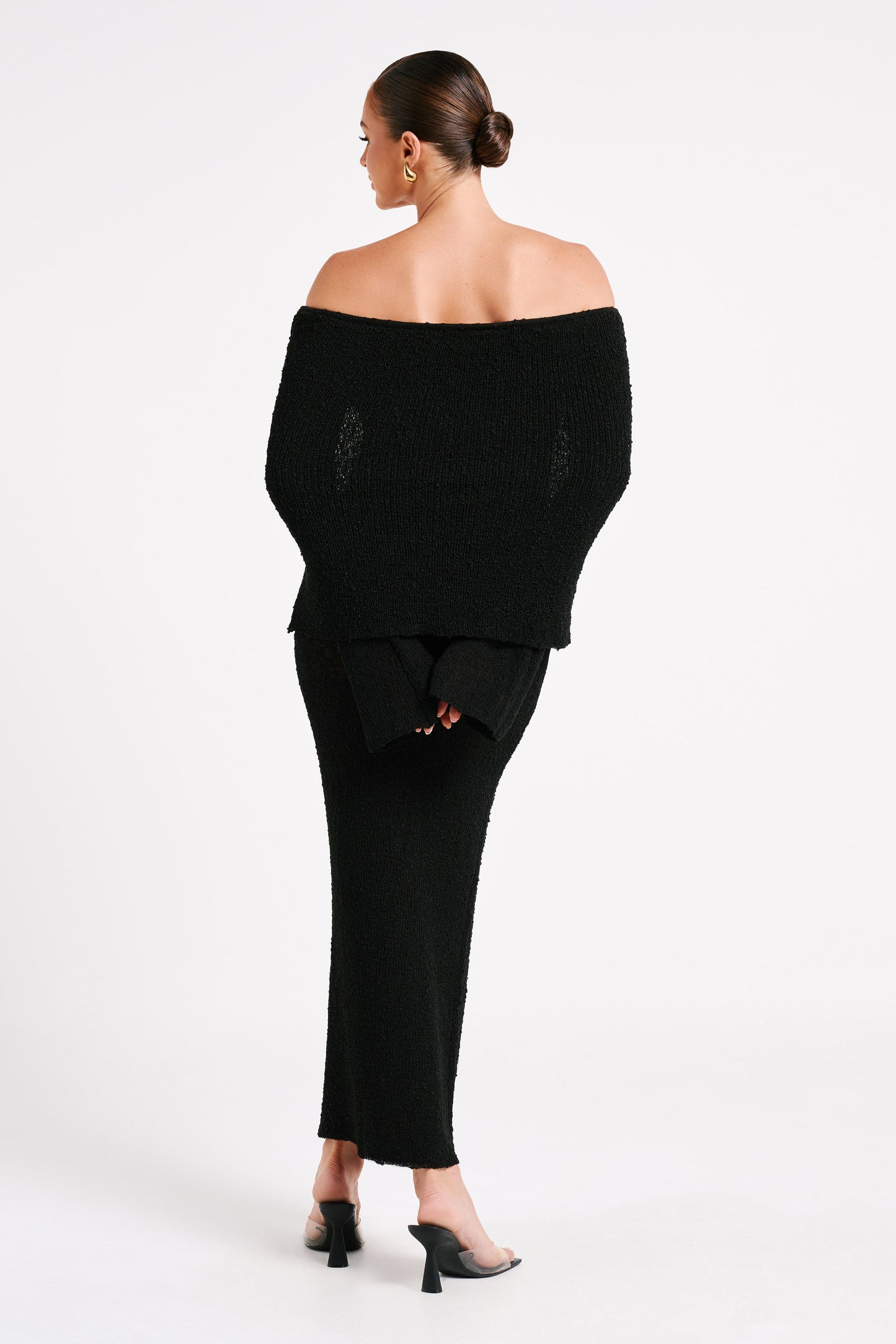 Off-Shoulder Maxi Jurk Bouclé Stof Zomerjurk