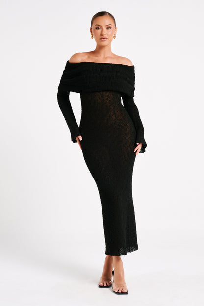 Off-Shoulder Maxi Jurk Bouclé Stof Zomerjurk