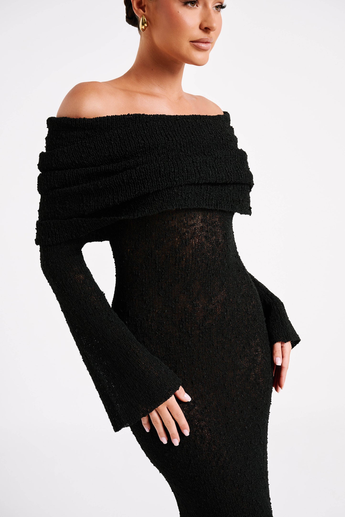Off-Shoulder Maxi Jurk Bouclé Stof Zomerjurk