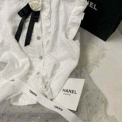 Witte Bloes voor Dames Met Boog Detail