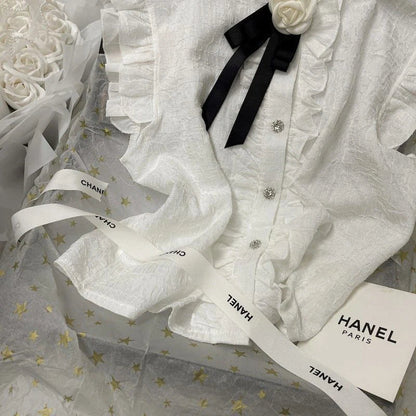Witte Bloes voor Dames Met Boog Detail