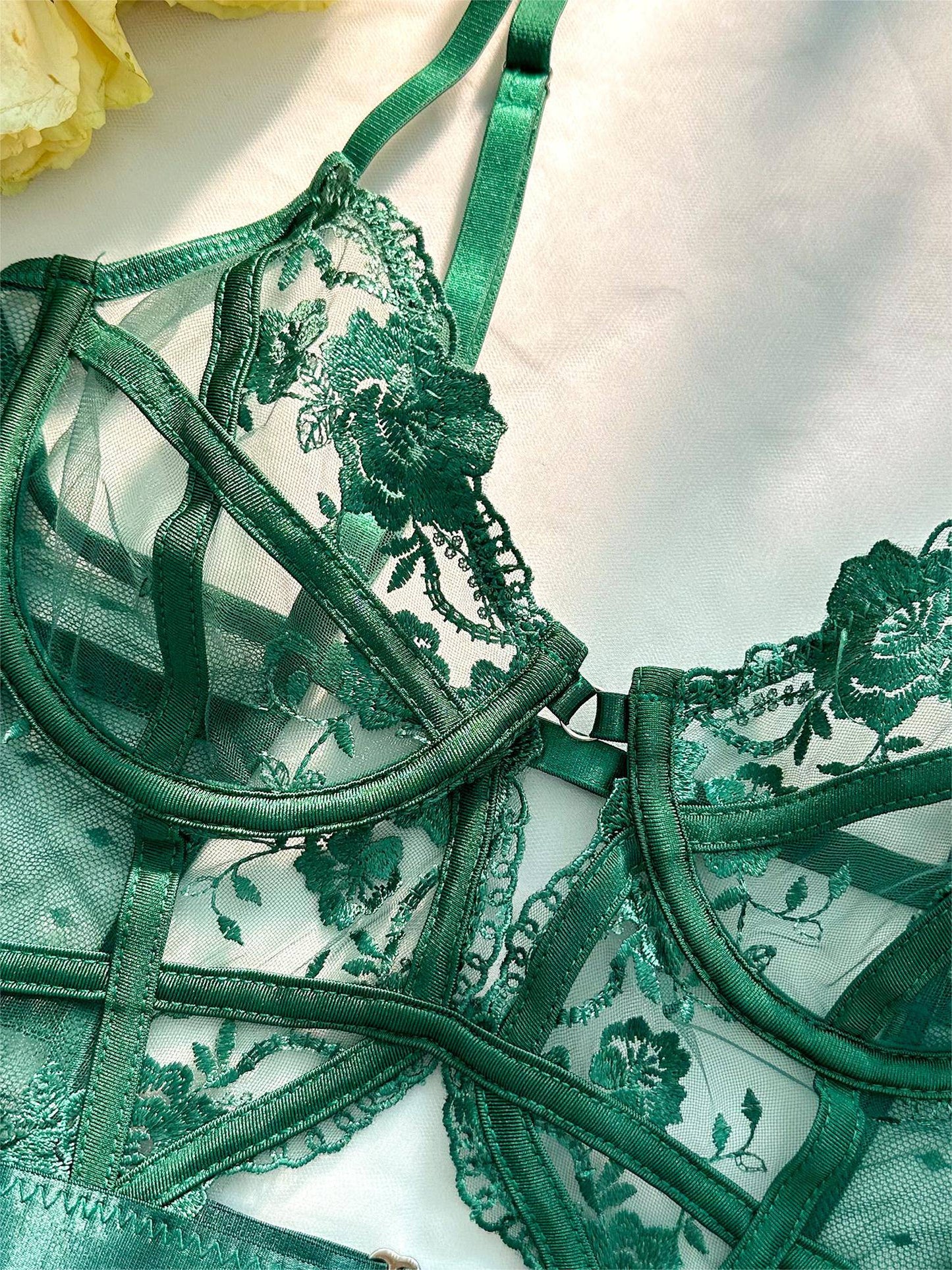 Groene Kanten Beugelbh Lingerie Set voor Vrouw