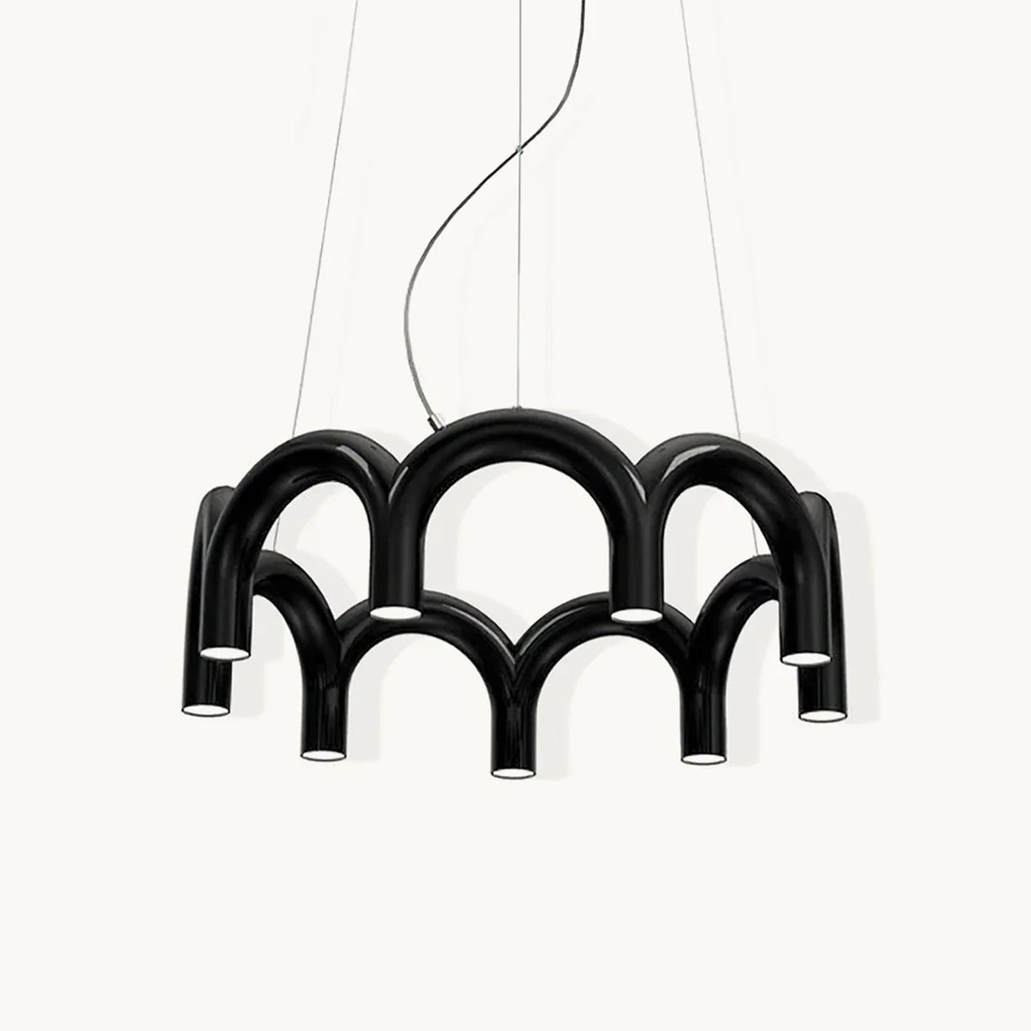 Moderne Kroonluchter met Cirkelvormige M-Bogen – 4, 7 of 9 Lichtpunten in Wit, Zwart of Blauw