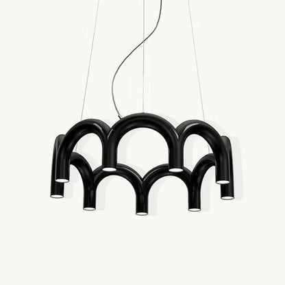 Moderne Kroonluchter met Cirkelvormige M-Bogen – 4, 7 of 9 Lichtpunten in Wit, Zwart of Blauw