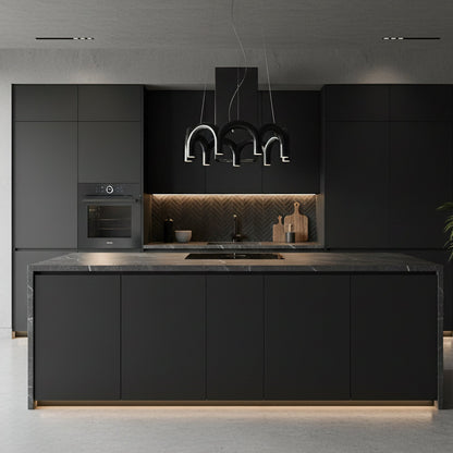 Moderne Kroonluchter met Cirkelvormige M-Bogen – 4, 7 of 9 Lichtpunten in Wit, Zwart of Blauw