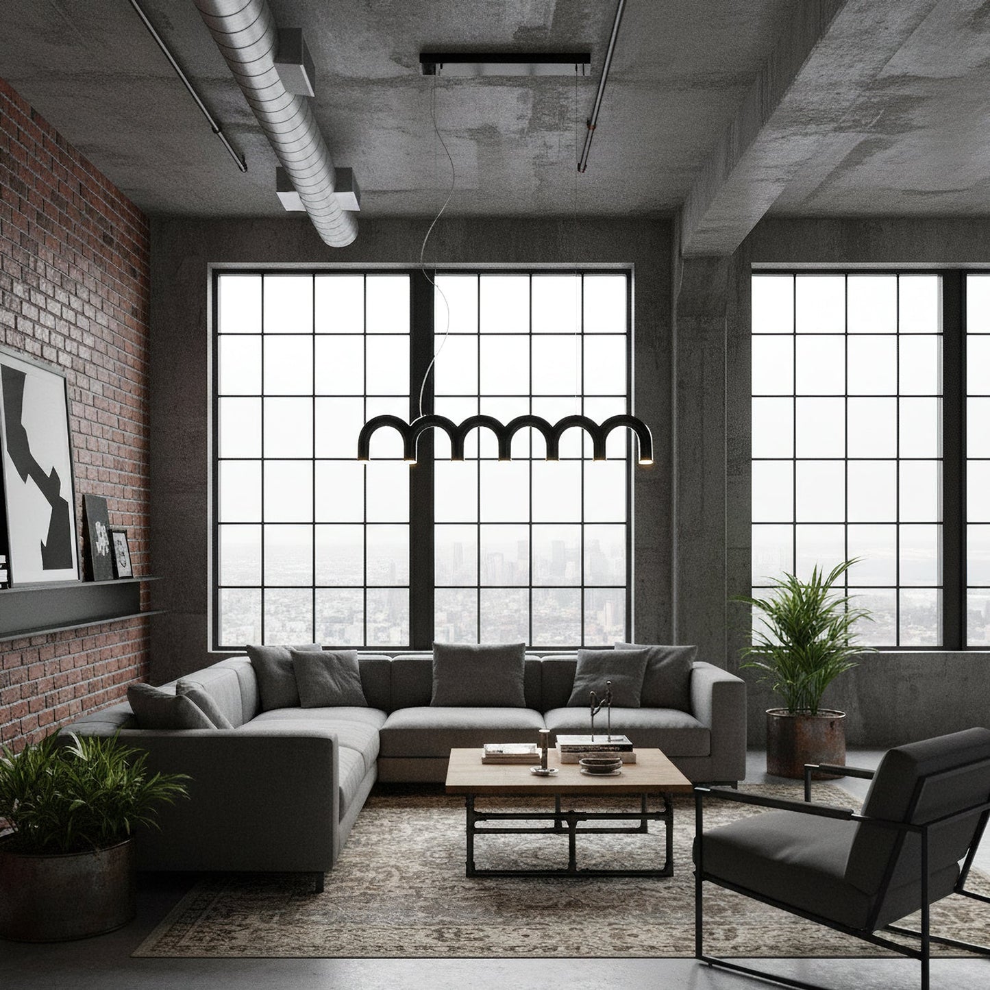 Moderne Kroonluchter met Cirkelvormige M-Bogen – 4, 7 of 9 Lichtpunten in Wit, Zwart of Blauw