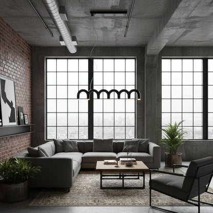 Moderne Kroonluchter met Cirkelvormige M-Bogen – 4, 7 of 9 Lichtpunten in Wit, Zwart of Blauw