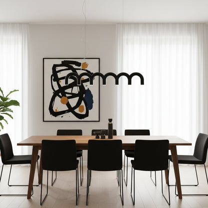 Moderne Kroonluchter met Cirkelvormige M-Bogen – 4, 7 of 9 Lichtpunten in Wit, Zwart of Blauw