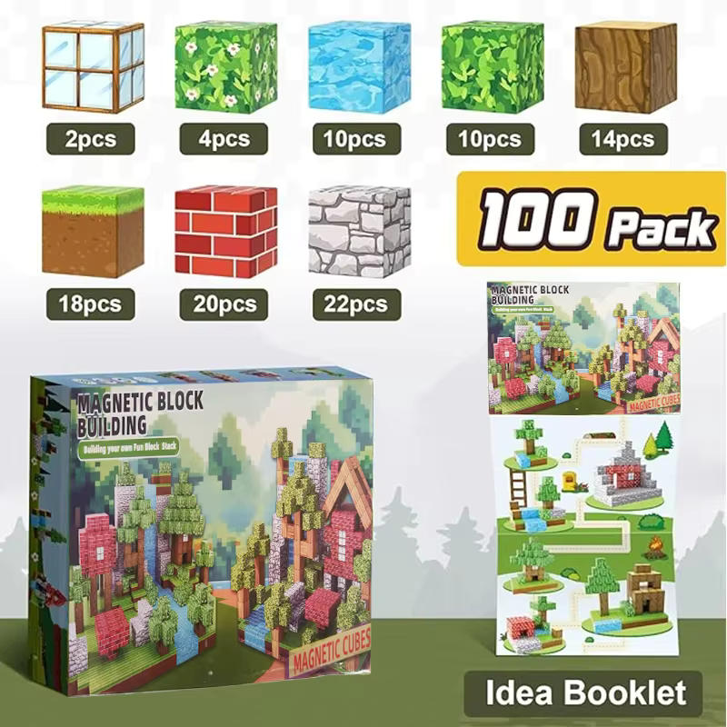 Magnetische Bouwblokken Set 100 Stuks Kunststof Kinderen Bouwspeelgoed Creatief Educatief Speelgoed Magnetische Kubussen Met Ideeënboek