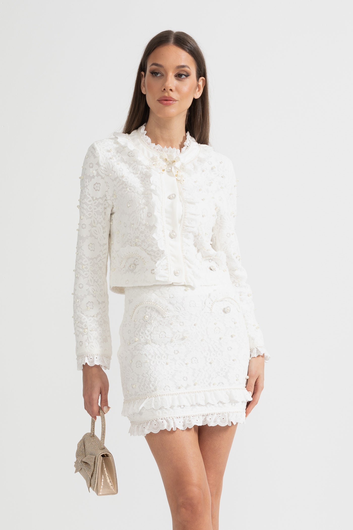 Tweedelig Ensemble met Parelversiering Wit Elegant - StudioMarella