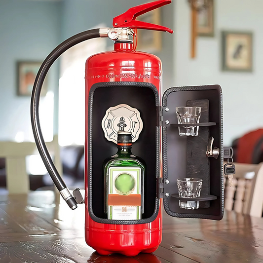 Brandblusser Drankenkast Met Flessenhouder En Glazenrek Handgemaakte Mini Bar Industrieel Woonaccessoire