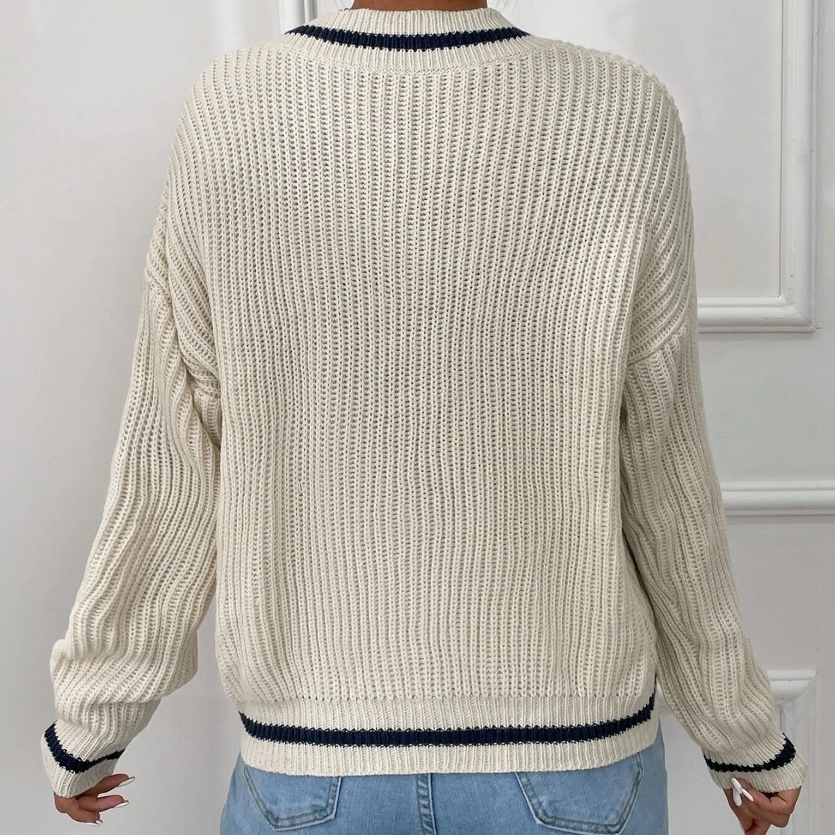Vrouwelijke Trui Patchwork V-Hals Kleurrijk Design