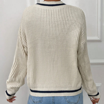 Vrouwelijke Trui Patchwork V-Hals Kleurrijk Design