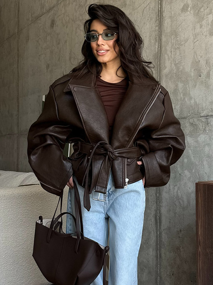 Dames Bikerjack Oversized Leren Jas