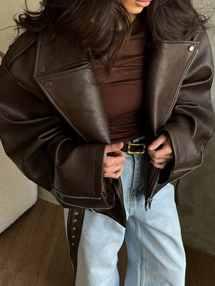 Dames Bikerjack Oversized Leren Jas