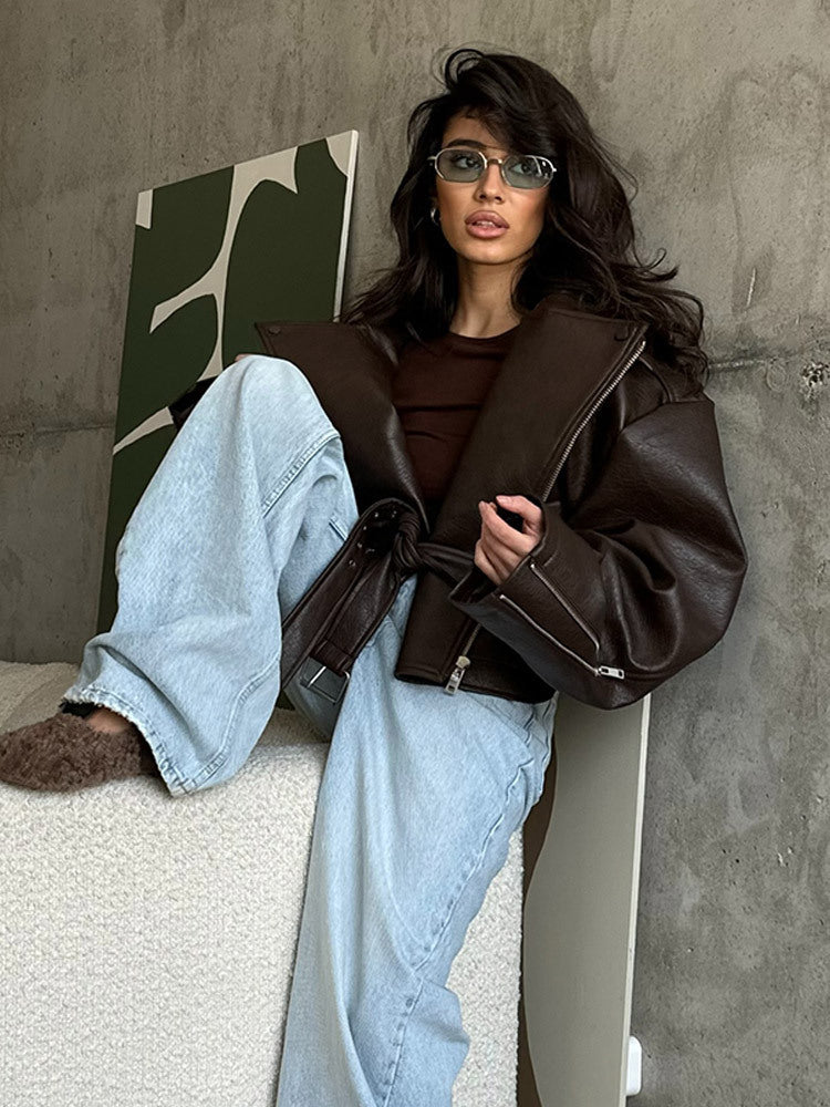 Dames Bikerjack Oversized Leren Jas