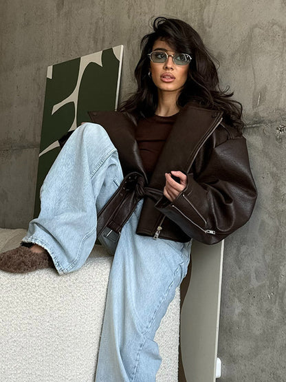 Dames Bikerjack Oversized Leren Jas