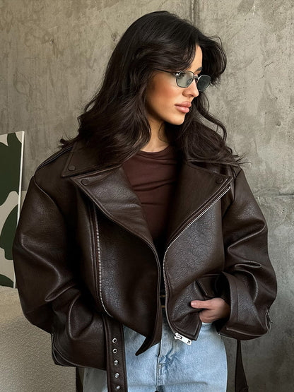Dames Bikerjack Oversized Leren Jas - StudioMarella