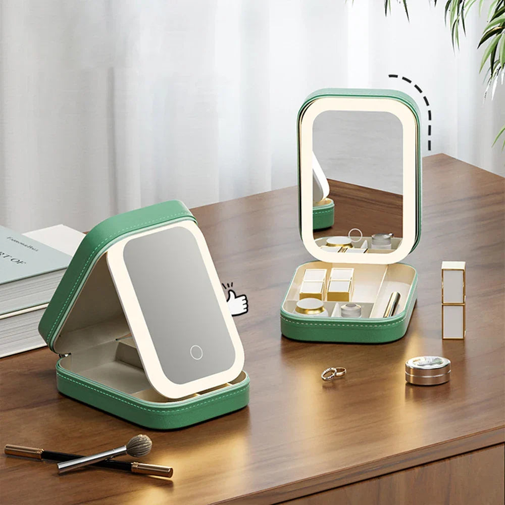 LED Make-up Organizer Box met Spiegel en 3 Lichtinstellingen – Reiskoffer voor Cosmetica