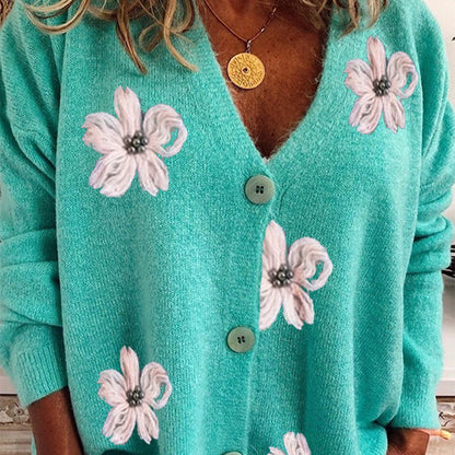 Gebreide Vest Bloemen Zacht Comfortabel Losse Fit