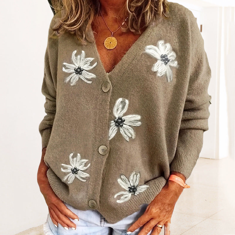 Gebreide Vest Bloemen Zacht Comfortabel Losse Fit