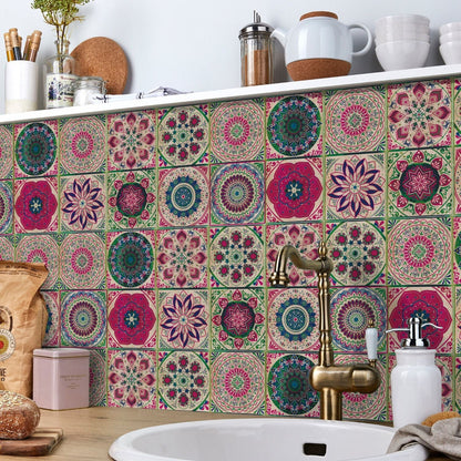 Zelfklevende Portugese tegelstickers met kleurrijk mandala patroon voor keuken en badkamer wanddecoratie set van 24 stuks