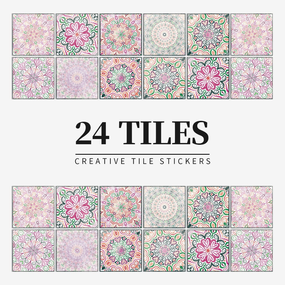 Zelfklevende Portugese tegelstickers met kleurrijk mandala patroon voor keuken en badkamer wanddecoratie set van 24 stuks