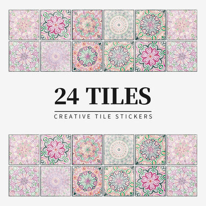 Zelfklevende Portugese tegelstickers met kleurrijk mandala patroon voor keuken en badkamer wanddecoratie set van 24 stuks