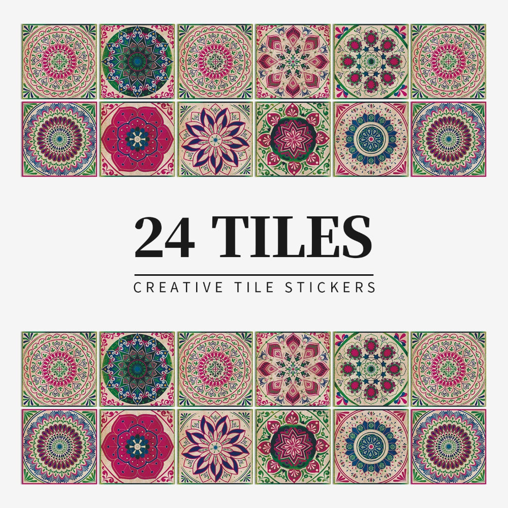 Zelfklevende Portugese tegelstickers met kleurrijk mandala patroon voor keuken en badkamer wanddecoratie set van 24 stuks