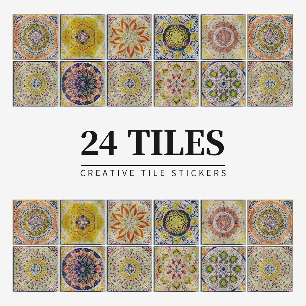 Zelfklevende Portugese tegelstickers met kleurrijk mandala patroon voor keuken en badkamer wanddecoratie set van 24 stuks