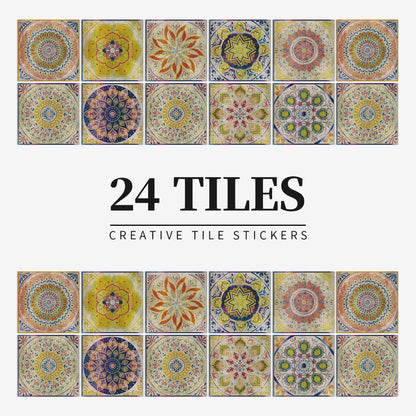 Zelfklevende Portugese tegelstickers met kleurrijk mandala patroon voor keuken en badkamer wanddecoratie set van 24 stuks