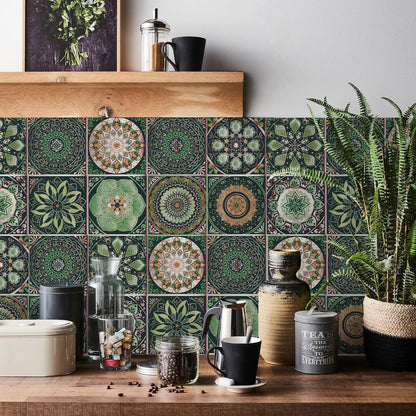 Zelfklevende Portugese tegelstickers met kleurrijk mandala patroon voor keuken en badkamer wanddecoratie set van 24 stuks
