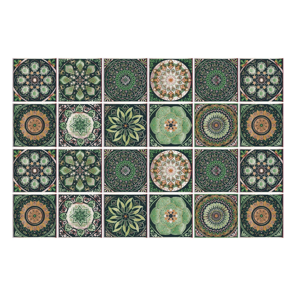 Zelfklevende Portugese tegelstickers met kleurrijk mandala patroon voor keuken en badkamer wanddecoratie set van 24 stuks