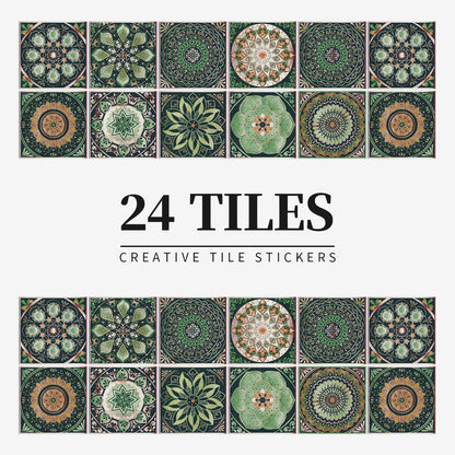Zelfklevende Portugese tegelstickers met kleurrijk mandala patroon voor keuken en badkamer wanddecoratie set van 24 stuks