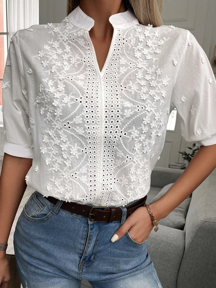 Vrouwelijke Blouse met V-hals Elegante Stijl