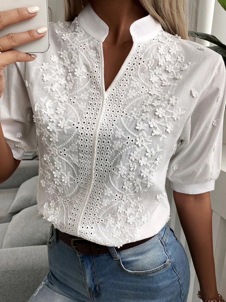 Vrouwelijke Blouse met V-hals Elegante Stijl