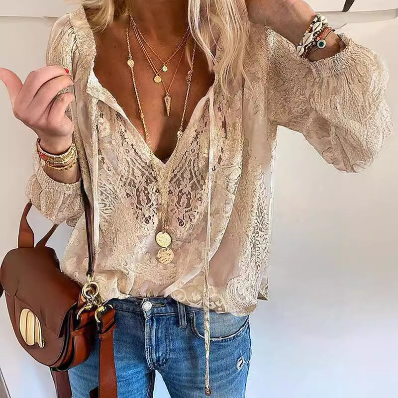 Vrouwelijke Blouse met Kantdetail Elegante Stijl - StudioMarella