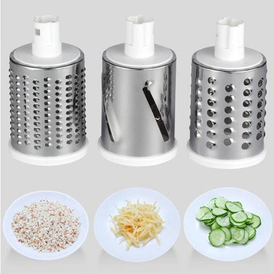 Roterende Keukenrasp met 3 Messen – Handmatige Multifunctionele Groentesnijder en Kaasrasp voor Salade, Gebak en Pasta