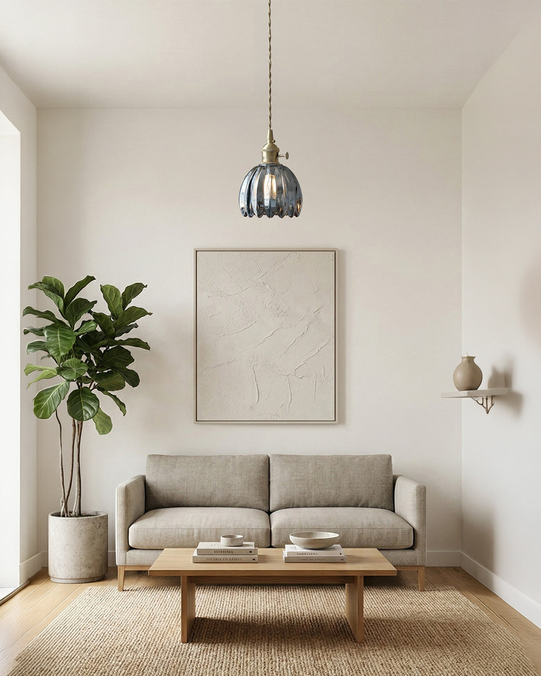 MAREN Hanglamp – Japanse Bloemvormige Glazen Lamp met Zacht Diffuus Licht – Verkrijgbaar in Groen, Transparant, Amber en Rookgrijs – Ø12cm x H18cm