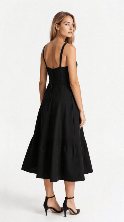 Margaretha | Zwarte Midi Jurk Dames met Korsetdetail 3