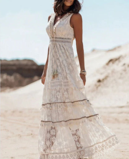 Margot | Vintage Boho Maxi Jurk Dames Met Trekkoord 2
