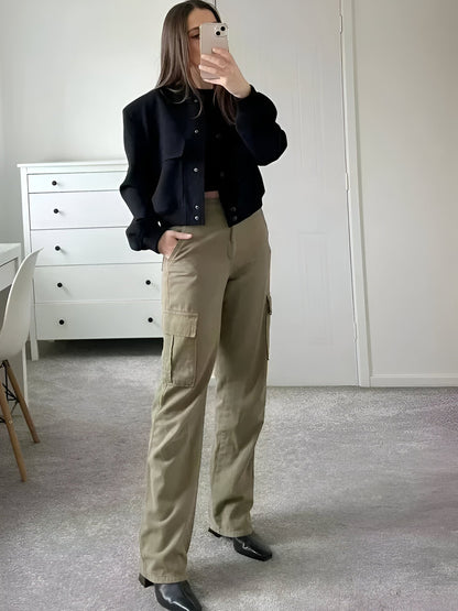 Korte Jas College Stijl Button Up voor Dames