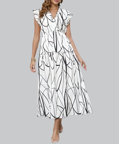 Lange Zomerjurk V-Hals Luchtig Mooi Model - StudioMarella