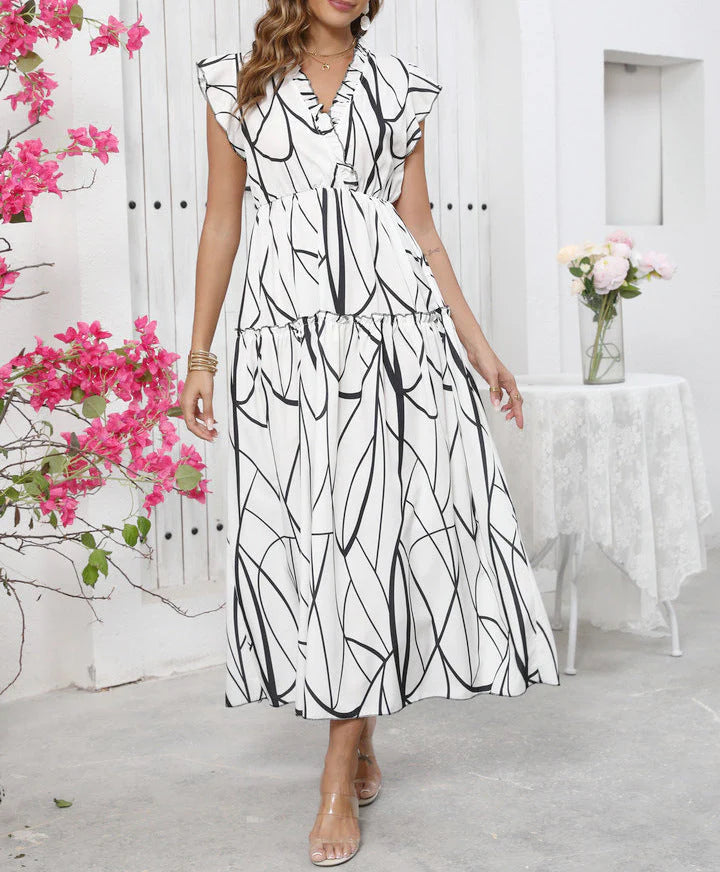 Lange Zomerjurk V-Hals Luchtig Mooi Model