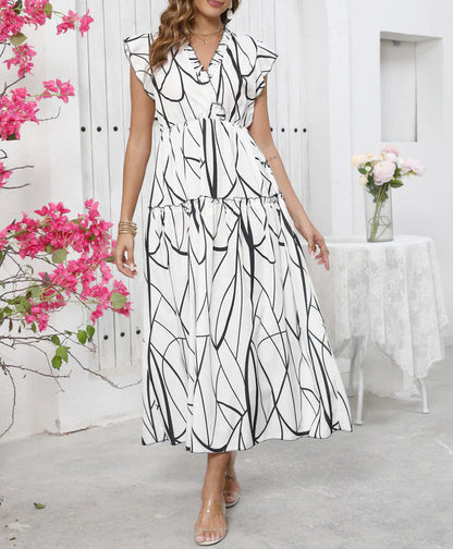 Lange Zomerjurk V-Hals Luchtig Mooi Model