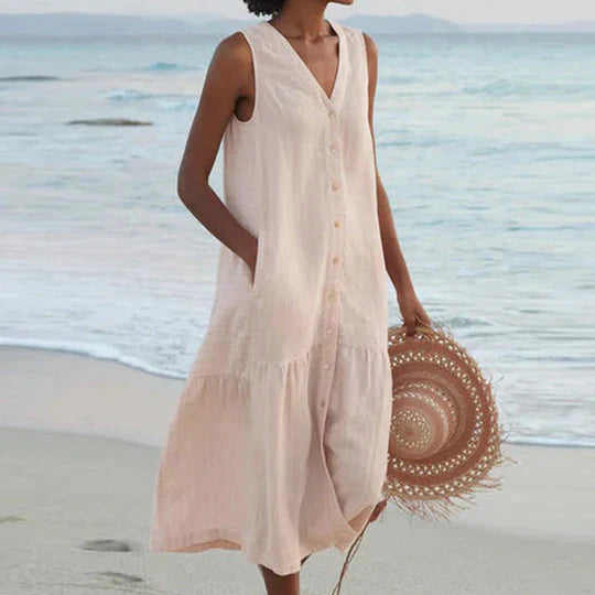 Vrouwelijke Linnen Jurk Elegante Zomerjurk - StudioMarella
