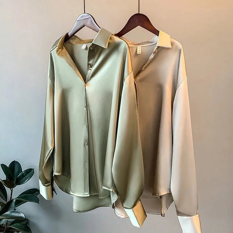 Zijden Blouse Vintage Stijl Vrouwelijke Blouse