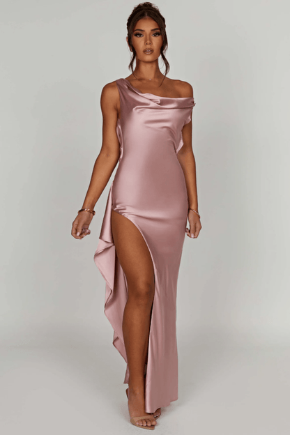 Maxi Jurk Off-Shoulder Luxe Satijn Avondjurk