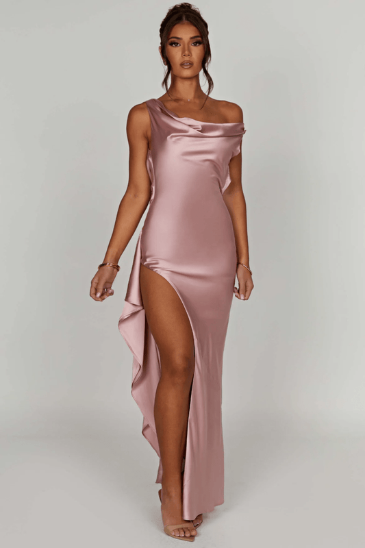 Maxi Jurk Off-Shoulder Luxe Satijn Avondjurk - StudioMarella