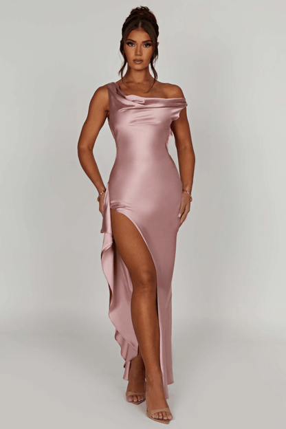Maxi Jurk Off-Shoulder Luxe Satijn Avondjurk